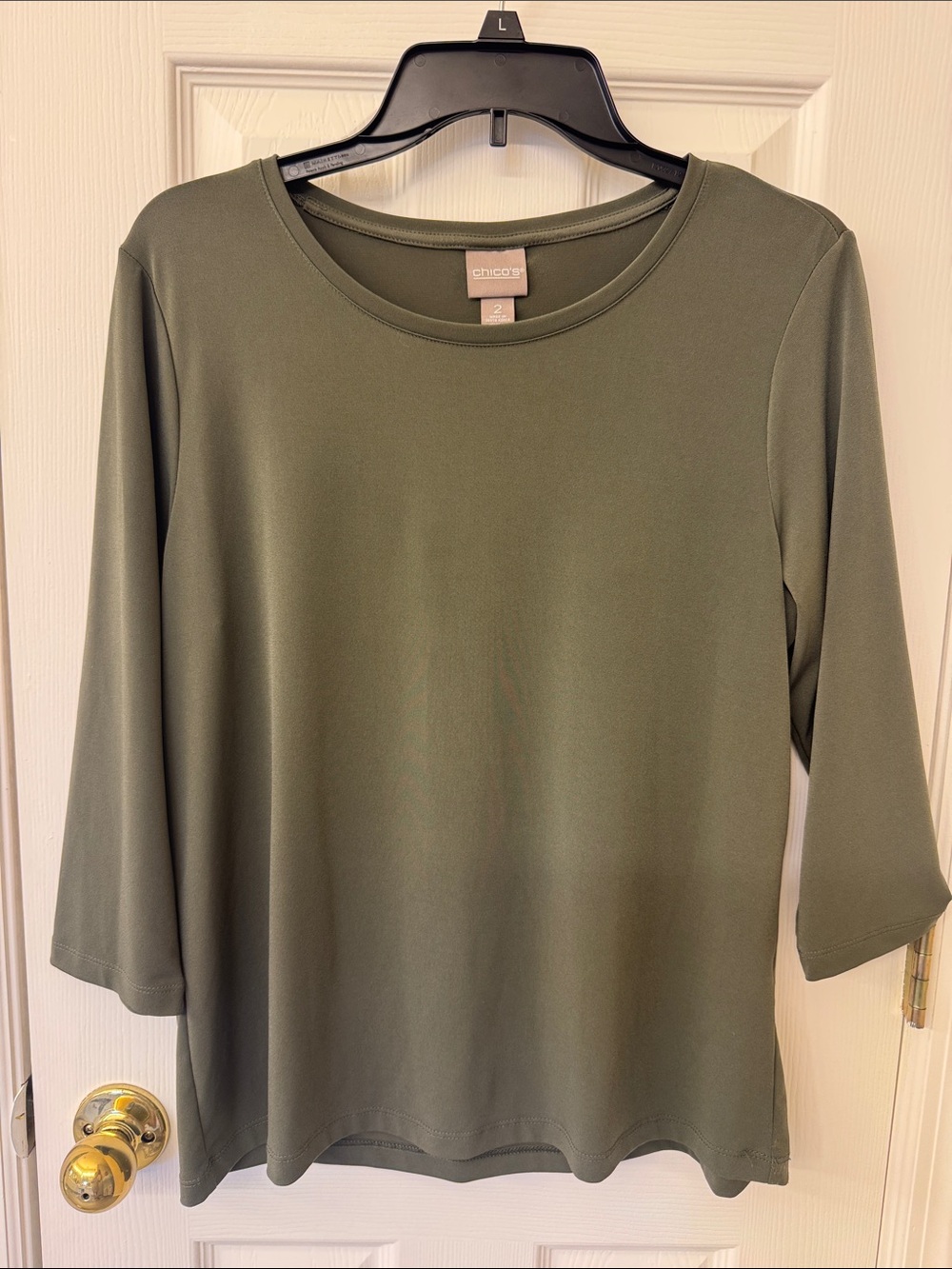 Chico's Olive Green Stretch Knit Long Sleeve Tee